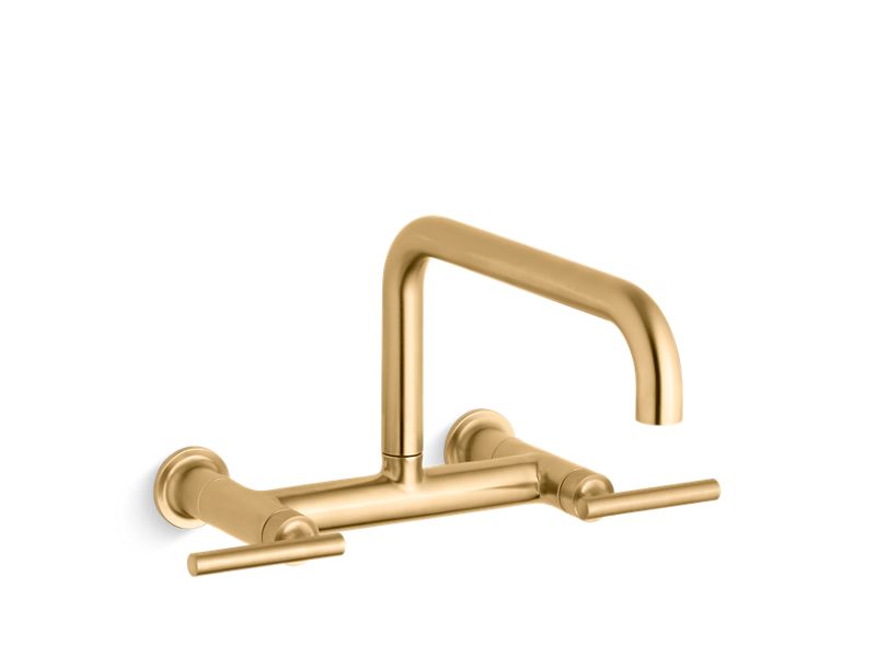 KOHLER K-7549-4-2MB Vibrant Brushed Moderne Brass Purist Two-hole wall-mount bridge kitchen sink faucet