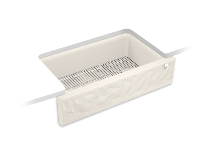 KOHLER K-29825-CM5 Cairn Undermount single-bowl farmhouse kitchen sink with faceted design and tall apron
