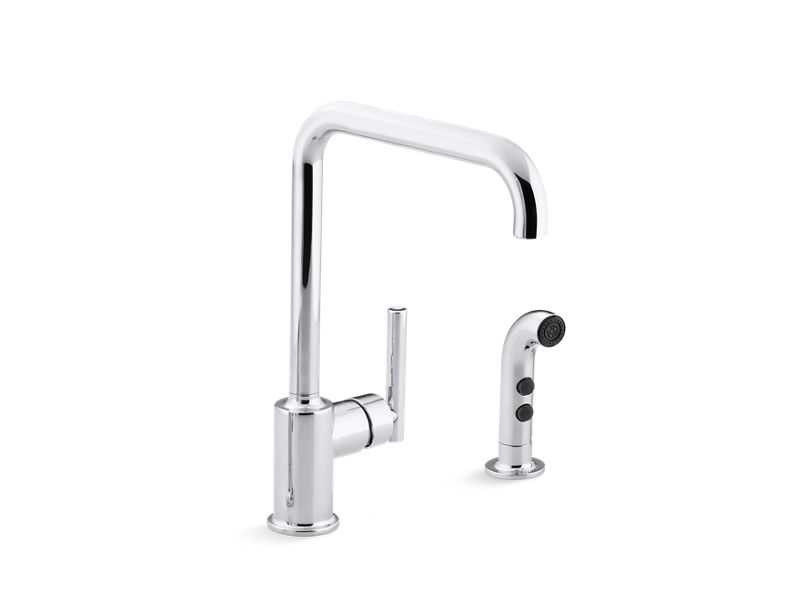 KOHLER K-7508-CP Polished Chrome Purist Single-handle kitchen sink faucet with sidesprayer