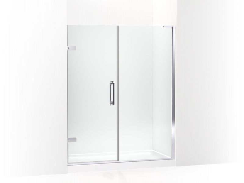 KOHLER K-27617-10L-SHP Bright Polished Silver Components Frameless pivot shower door, 71-3/4" H x 57-1/4 - 58" W, with 3/8" thick Crystal Clear glass