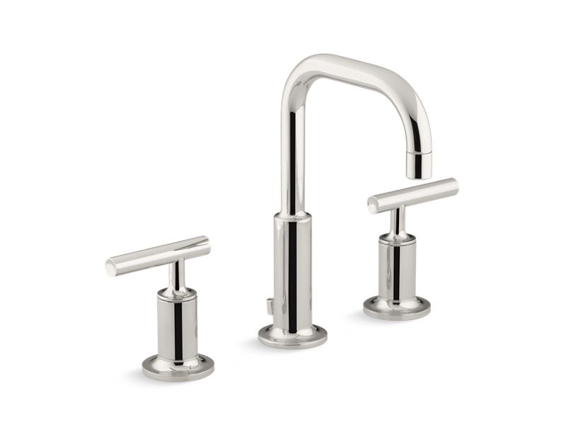 KOHLER K-14406-4-SN Vibrant Polished Nickel Purist Widespread bathroom sink faucet with lever handles, 1.2 gpm