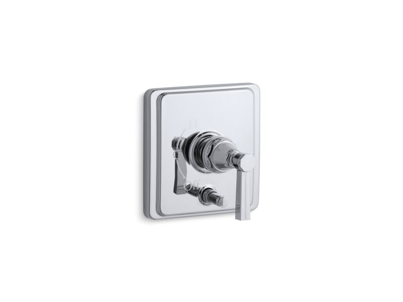 KOHLER K-T98757-4B-CP Pinstripe Rite-Temp(R) pressure-balancing valve trim with diverter and grooved lever handle, valve not included