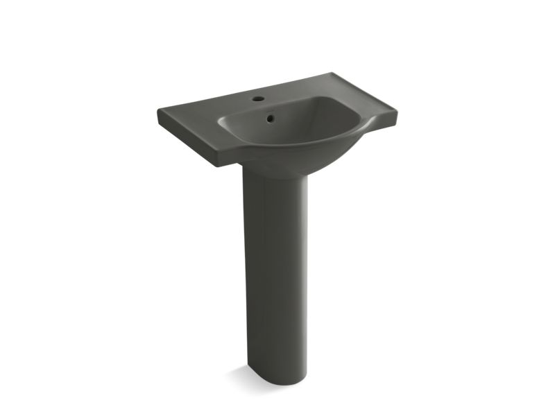 KOHLER K-5266-1-58 Thunder Grey Veer 24" pedestal bathroom sink with single faucet hole