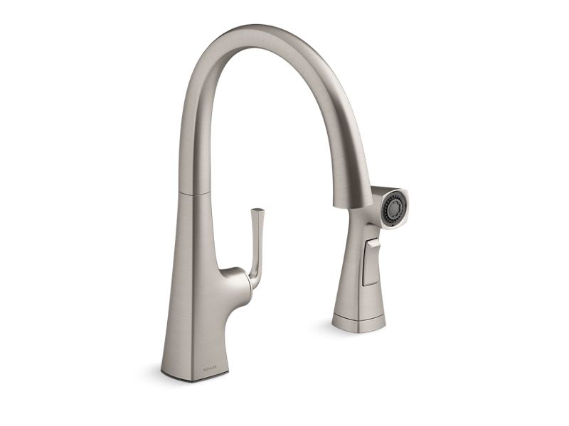 KOHLER K-22064-VS Vibrant Stainless Graze Single-handle kitchen sink faucet with two-function sidesprayer