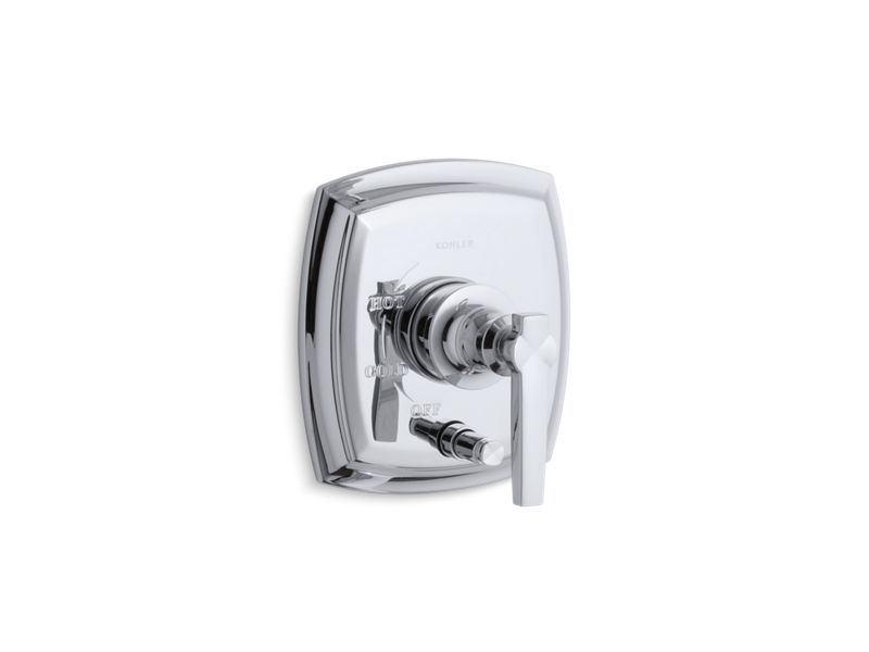 KOHLER K-T98759-4-CP Polished Chrome Margaux Rite-Temp pressure-balancing valve trim with push-button diverter and lever handles, valve not included