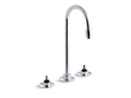 KOHLER K-7304-KE-CP Triton Widespread commercial bathroom sink faucet with rigid connections and gooseneck spout with vandal-resistant aerator, requires handles, drain not included
