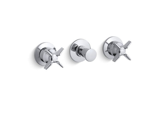 KOHLER K-T7751-3-CP Polished Chrome Triton Wall-mount valve trim with push button diverter and cross handles, requires valve