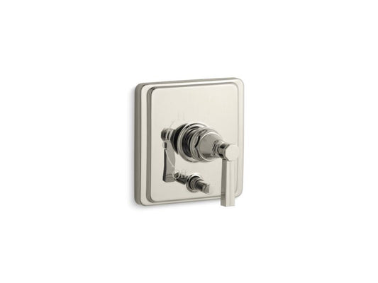 KOHLER K-T98757-4B-SN Pinstripe Rite-Temp(R) pressure-balancing valve trim with diverter and grooved lever handle, valve not included