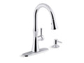 KOHLER K-R28706-SD-CP Kaori Pull-down kitchen sink faucet with soap/lotion dispenser In Polished Chrome