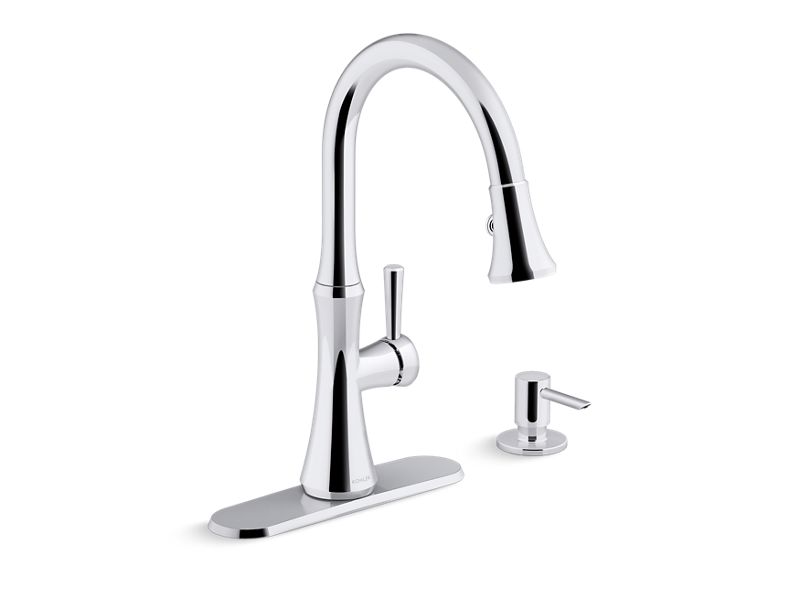 KOHLER K-R28706-SD-CP Kaori Pull-down kitchen sink faucet with soap/lotion dispenser In Polished Chrome