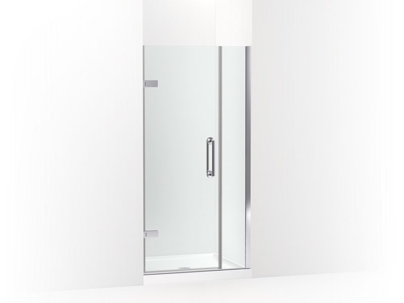 KOHLER K-27589-10L-SHP Bright Polished Silver Components Frameless pivot shower door, 71-9/16" H x 33-5/8 - 34-3/8" W, with 3/8" thick Crystal Clear glass