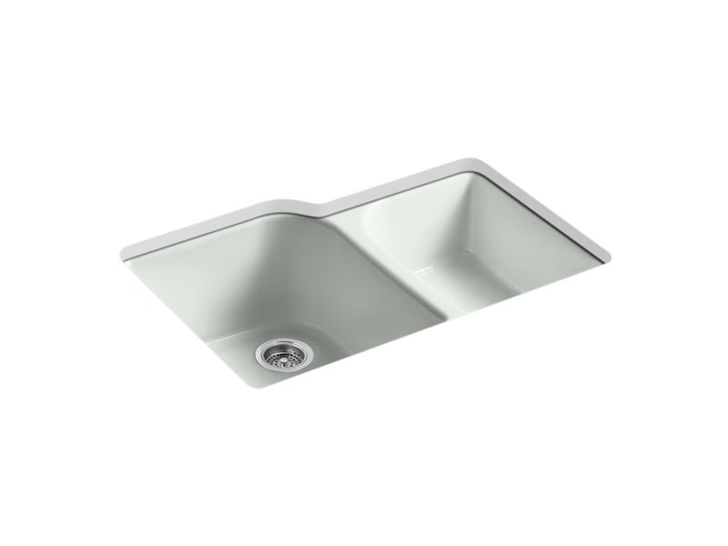 KOHLER K-5931-4U-FF Executive Chef 33" x 22" x 10-5/8" Undermount large/medium, high/low double-bowl kitchen sink with 4 oversize faucet holes