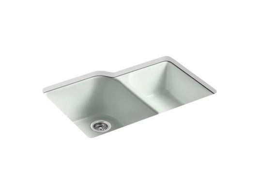 KOHLER K-5931-4U-FF Executive Chef 33" x 22" x 10-5/8" Undermount large/medium, high/low double-bowl kitchen sink with 4 oversize faucet holes