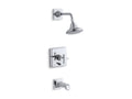 KOHLER Pinstripe K-T13133-3B-CP Polished Chrome Rite-Temp pressure-balancing bath and shower faucet trim with cross handle, valve not included