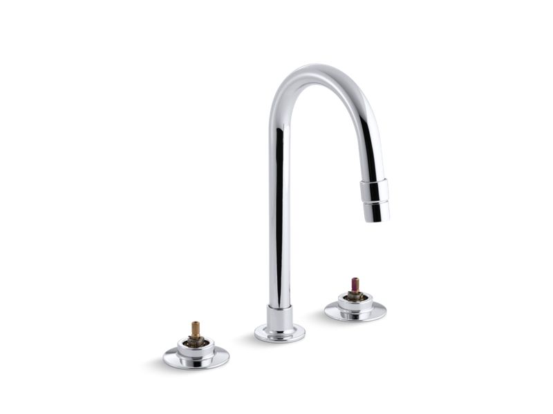 KOHLER K-7303-KE-CP Triton Widespread commercial bathroom sink faucet with gooseneck spout with vandal-resistant aerator and rigid connections, requires handles, drain not included