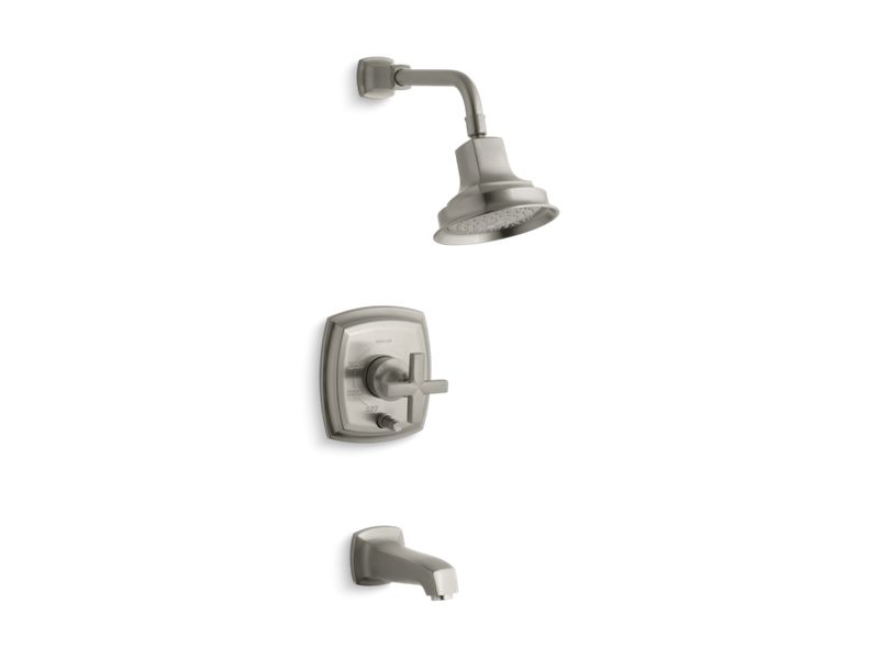 KOHLER K-T16233-3-BN Margaux Rite-Temp(R) pressure-balancing bath and shower faucet trim with push-button diverter and cross handle, valve not included