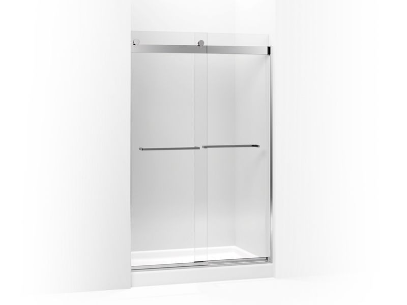 KOHLER K-706016-L-SHP Levity Sliding shower door, 74" H x 44-5/8 - 47-5/8" W, with 3/8" thick Crystal Clear glass and square towel bar