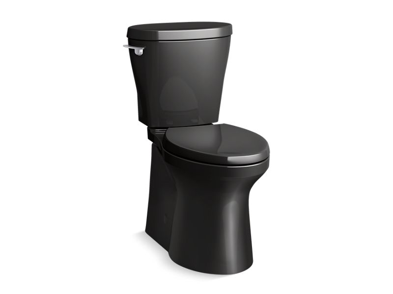 KOHLER K-20197-7 Black Black Betello Two-piece elongated toilet with skirted trapway, 1.28 gpf