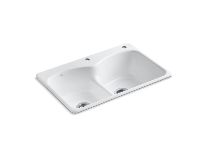 KOHLER K-6626-2-0 Langlade Smart Divide 33" Top-Mount Double-Bowl Kitchen Sink In White