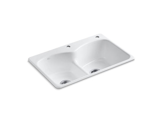 KOHLER K-6626-2-0 Langlade Smart Divide 33" Top-Mount Double-Bowl Kitchen Sink In White