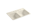 KOHLER K-5950-4-47 Delafield 32" x 21" x 8-1/2" tile-in/metal frame double-equal kitchen sink with 4 faucet holes