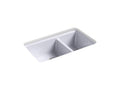 KOHLER K-8669-5UA3-GRL Riverby 33" x 22" x 9-5/8" undermount large/medium double-bowl workstation kitchen sink with accessories and 5 oversized faucet holes