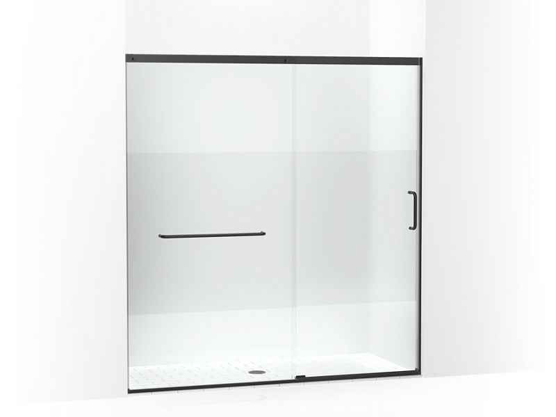 KOHLER K-707617-8G81-BL Matte Black Elate Tall Sliding shower door, 75-1/2" H x 68-1/4 - 71-5/8" W, with heavy 5/16" thick Crystal Clear glass with privacy band