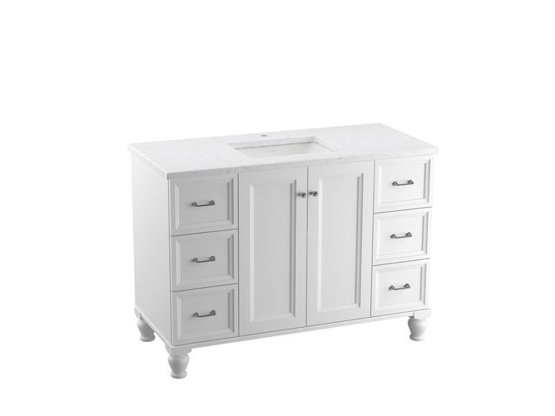 KOHLER K-CM99522-BD1-1WA Damask 48" Bathroom Vanity Cabinet With Sink And Quartz Top In Linen White