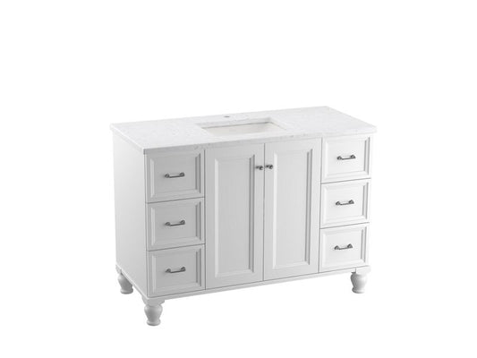 KOHLER K-CM99522-BD1-1WA Damask 48" Bathroom Vanity Cabinet With Sink And Quartz Top In Linen White