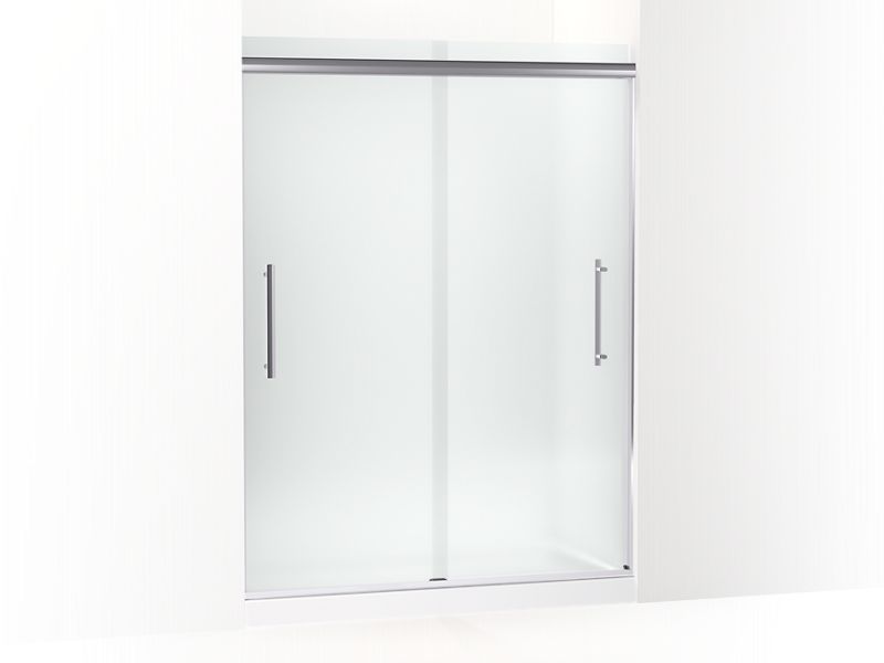 KOHLER K-707600-8D3-SHP Bright Polished Silver Pleat Frameless sliding shower door, 79-1/16" H x 54-5/8 - 59-5/8" W, with 5/16" thick Frosted glass
