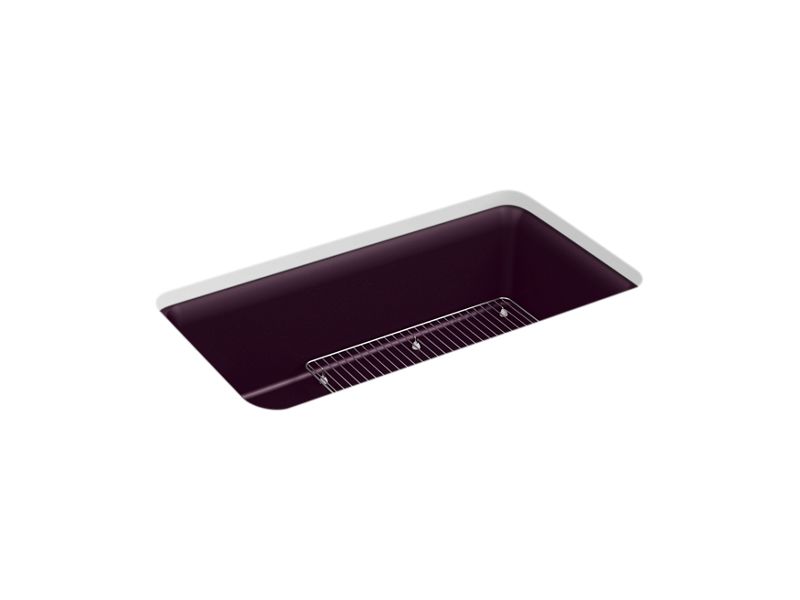 KOHLER K-8206-CM8 Cairn 33-1/2" x 18-5/16" x 10-1/8" Neoroc undermount single-bowl kitchen sink with rack