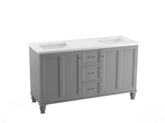 KOHLER K-CM99524-BD1-1WT Damask 60" Bathroom Vanity Cabinet With Sinks And Quartz Top In Mohair Grey