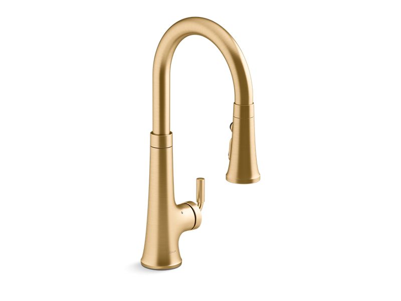 KOHLER K-23766-2MB Vibrant Brushed Moderne Brass Tone Touchless pull-down kitchen sink faucet with three-function sprayhead