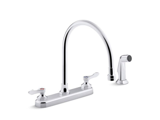 KOHLER K-810T71-4AHA-CP Polished Chrome Triton Bowe 1.5 gpm kitchen sink faucet with 9-5/16" gooseneck spout, matching finish sidespray, aerated flow and lever handles