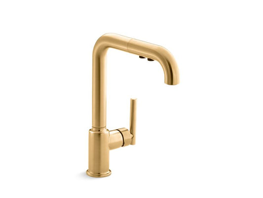 KOHLER K-7505-2MB Vibrant Brushed Moderne Brass Purist Pull-out kitchen sink faucet with three-function sprayhead
