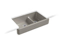 KOHLER K-6426-K4 Whitehaven 35-1/2" x 21-9/16" x 9-5/8" Smart Divide undermount double-bowl large/medium farmhouse kitchen sink with short apron