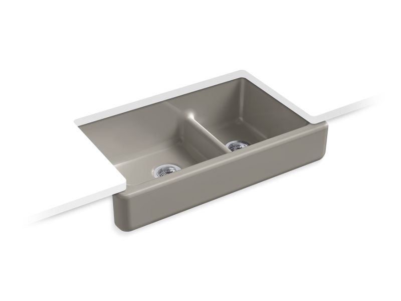 KOHLER K-6426-K4 Whitehaven 35-1/2" x 21-9/16" x 9-5/8" Smart Divide undermount double-bowl large/medium farmhouse kitchen sink with short apron