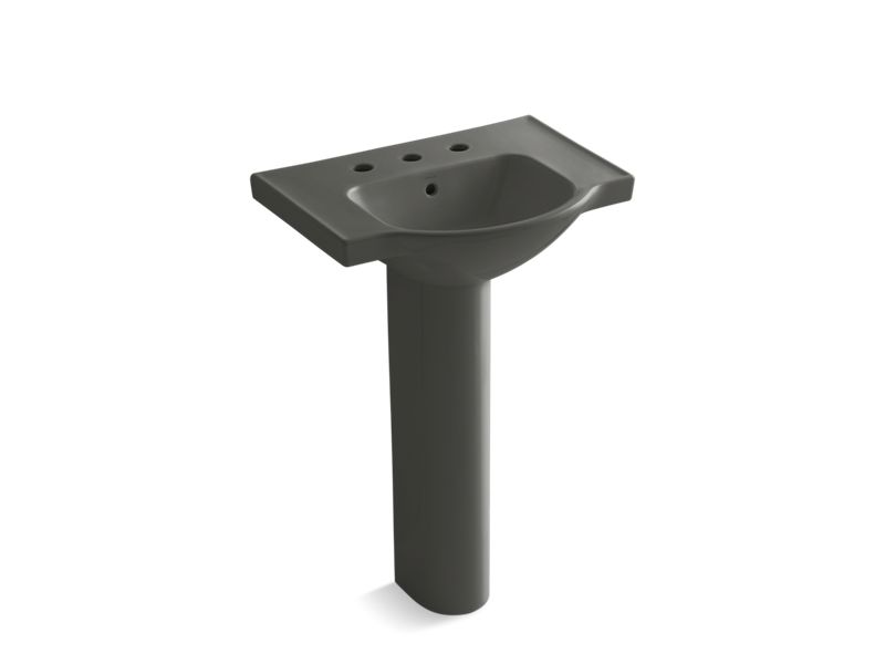 KOHLER Veer K-5266-8-58 Thunder Grey 21" rectangular pedestal bathroom sink