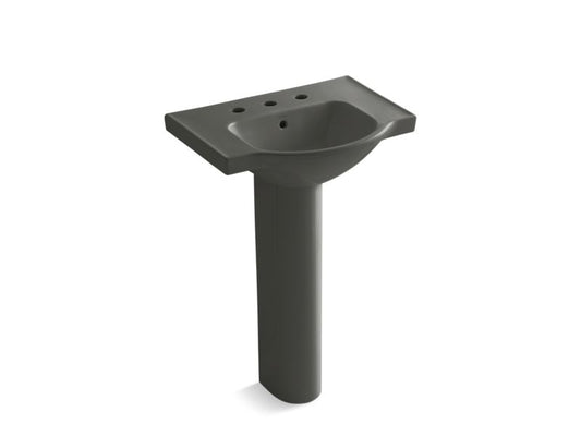 KOHLER K-5266-8-58 Thunder Grey Veer 24" pedestal bathroom sink with 8" widespread faucet holes