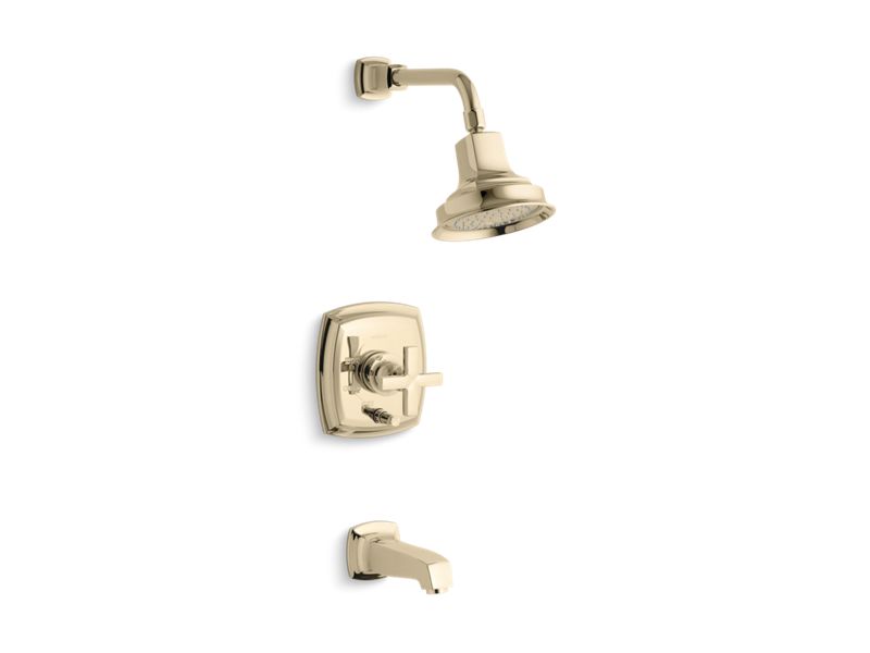 KOHLER K-T16233-3-AF Margaux Rite-Temp(R) pressure-balancing bath and shower faucet trim with push-button diverter and cross handle, valve not included