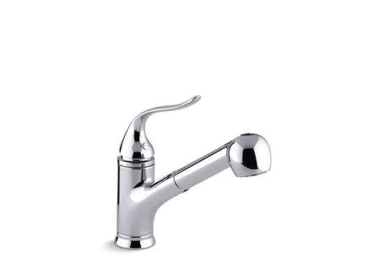 KOHLER K-15160-CP Coralais single-hole or three-hole kitchen sink faucet with pull-out matching color sprayhead, 9" spout reach and lever handle