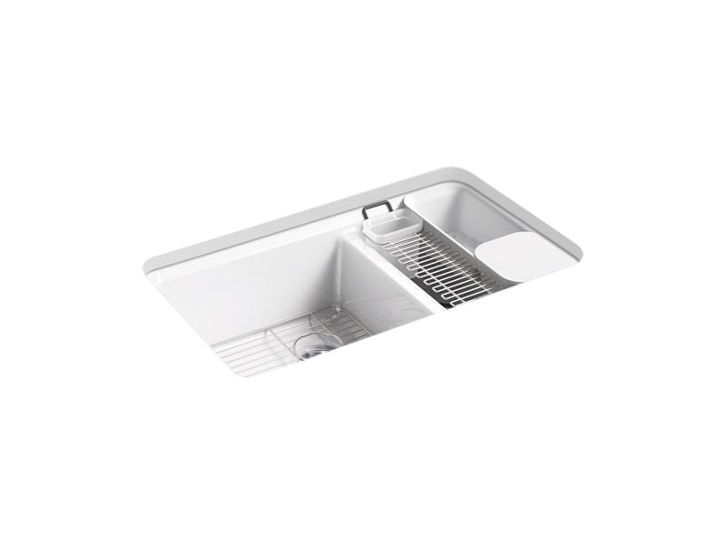 KOHLER K-8669-5UA3-0 White Riverby 33" undermount double-bowl workstation kitchen sink