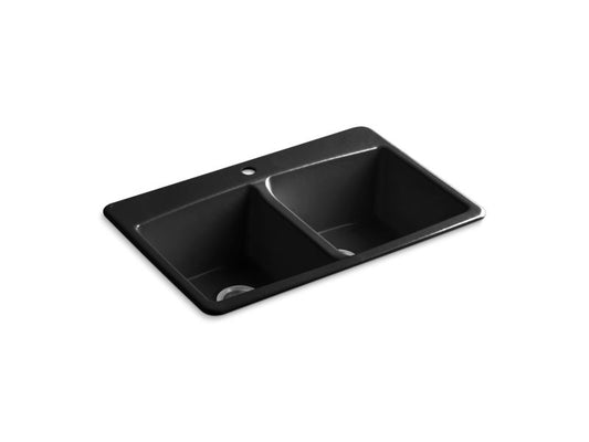 KOHLER K-5846-1-7 Black Black Brookfield 33" x 22" x 9-5/8" top-mount double-equal kitchen sink