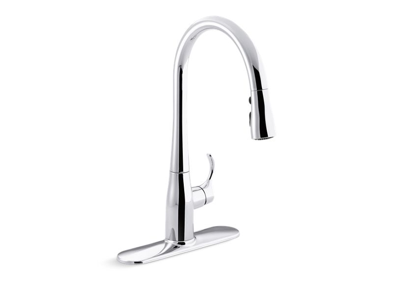 KOHLER K-596-CP Polished Chrome Simplice Pull-down kitchen sink faucet with three-function sprayhead