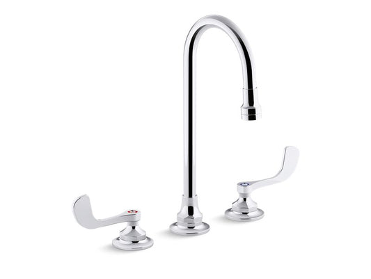 KOHLER K-800T70-5AKL-CP Polished Chrome Triton Bowe 1.0 gpm widespread bathroom sink faucet with laminar flow, gooseneck spout and wristblade handles, drain not included