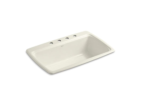 KOHLER K-5863-4-96 Biscuit Cape Dory 33" x 22" x 9-5/8" top-mount single-bowl kitchen sink with 4 faucet holes