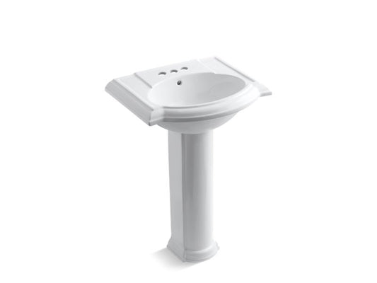 KOHLER K-2286-4-0 White Devonshire 24" pedestal bathroom sink with 4" centerset faucet holes
