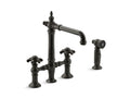 KOHLER K-76519-3M-2BZ Artifacts deck-mount bridge kitchen sink faucet with prong handles and sidespray
