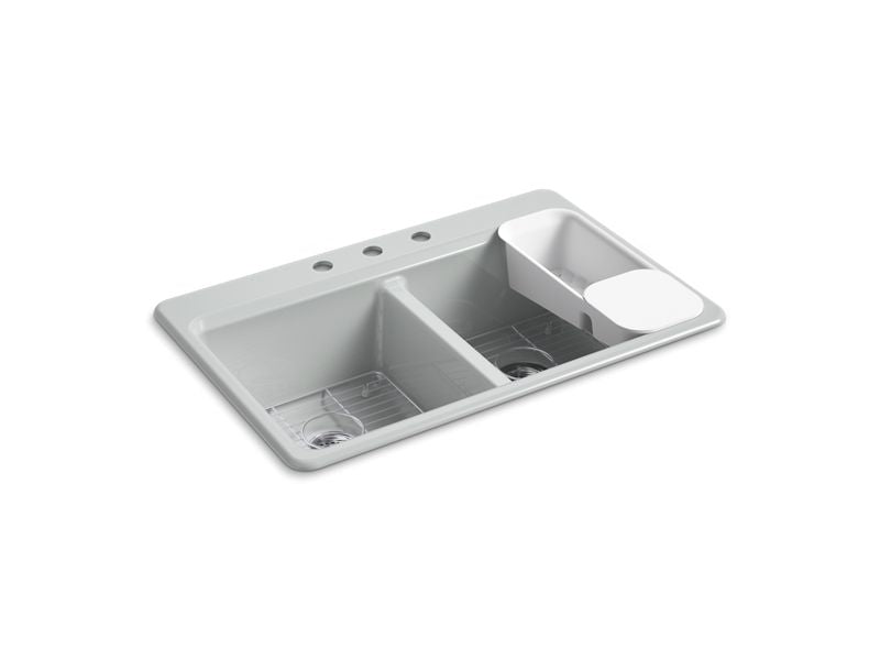 KOHLER K-8679-3A2-95 Ice Grey Riverby 33" top-mount double-bowl workstation kitchen sink