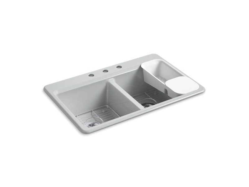KOHLER K-8679-3A2-95 Riverby 33" Top-Mount Double-Bowl Workstation Kitchen Sink In Ice Grey